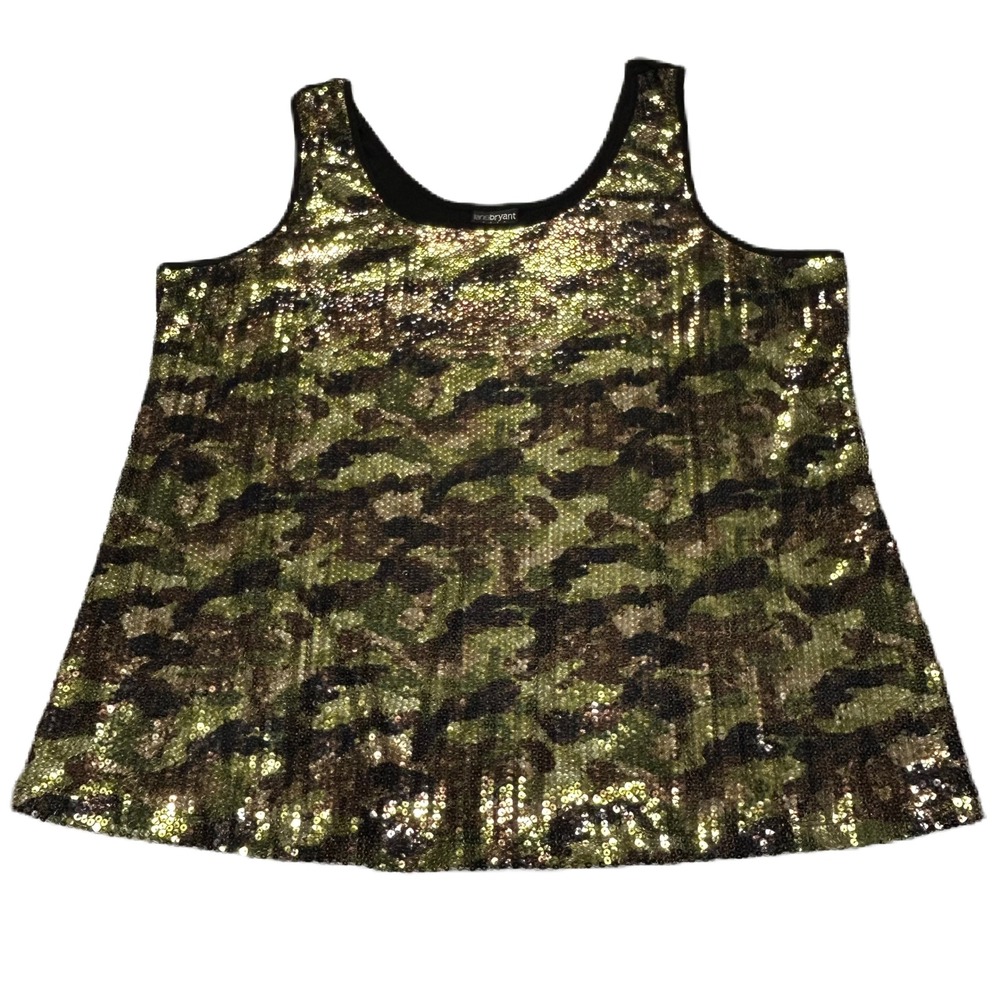 Lane Bryant Camo Sequin Tank Top Plus Size 22/24W Green Baddie Glam Statement - Picture 2 of 7